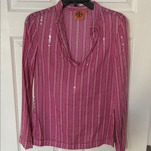 Tory Burch Fuchsia and White Patterned Blouse